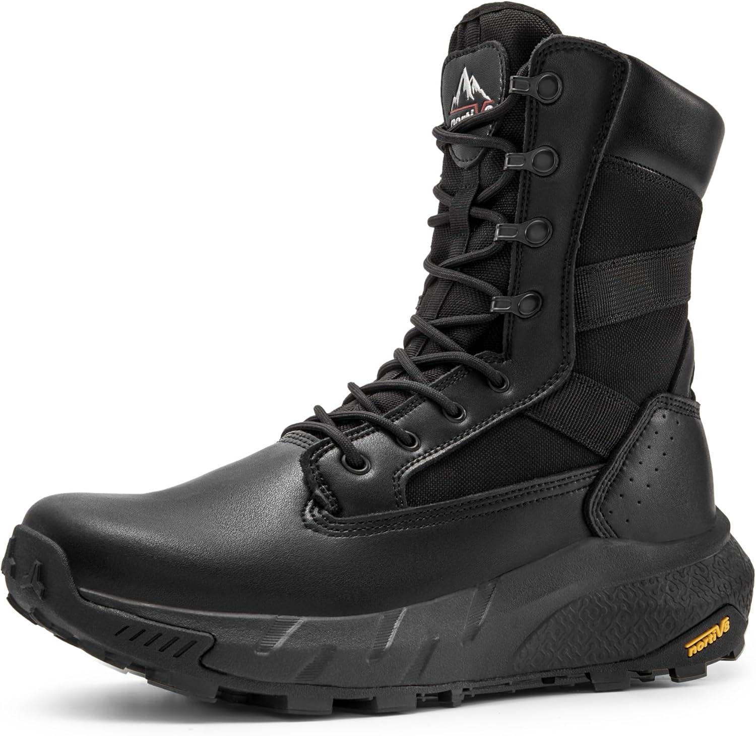 NORTIV 8 Men's Breathable Tactical Military Work Boots Side Zipper Leather Lightweight Hiking Motorcycle Combat Boots 8 Inches Peakforce