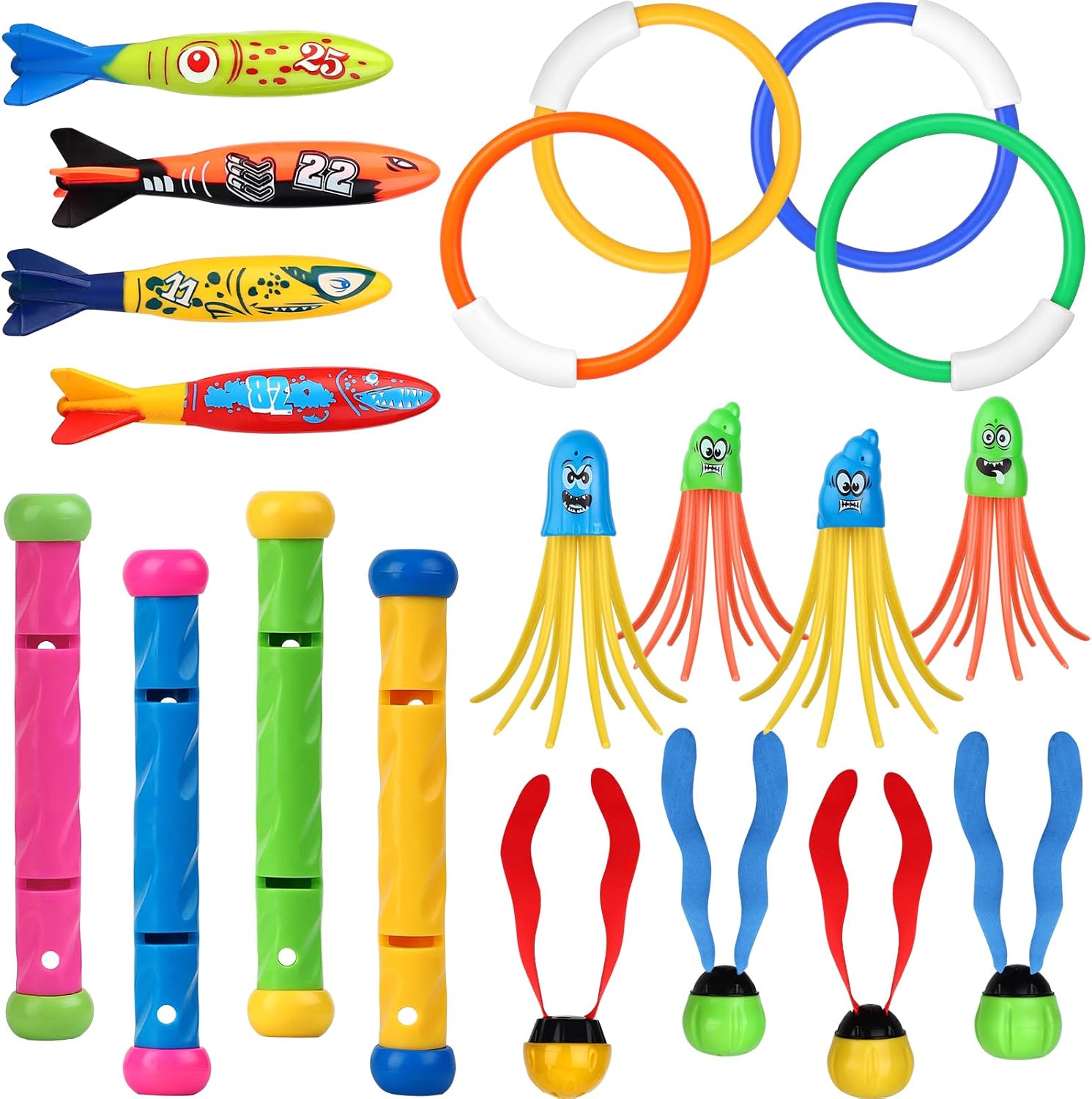 Cakuni Swimming Pool Toys for Diving - Summer Swimming Toys for Kids - Water Toys with Dive Sticks, Rings,Octopus,Torpedo Bandits & Balls for Kids