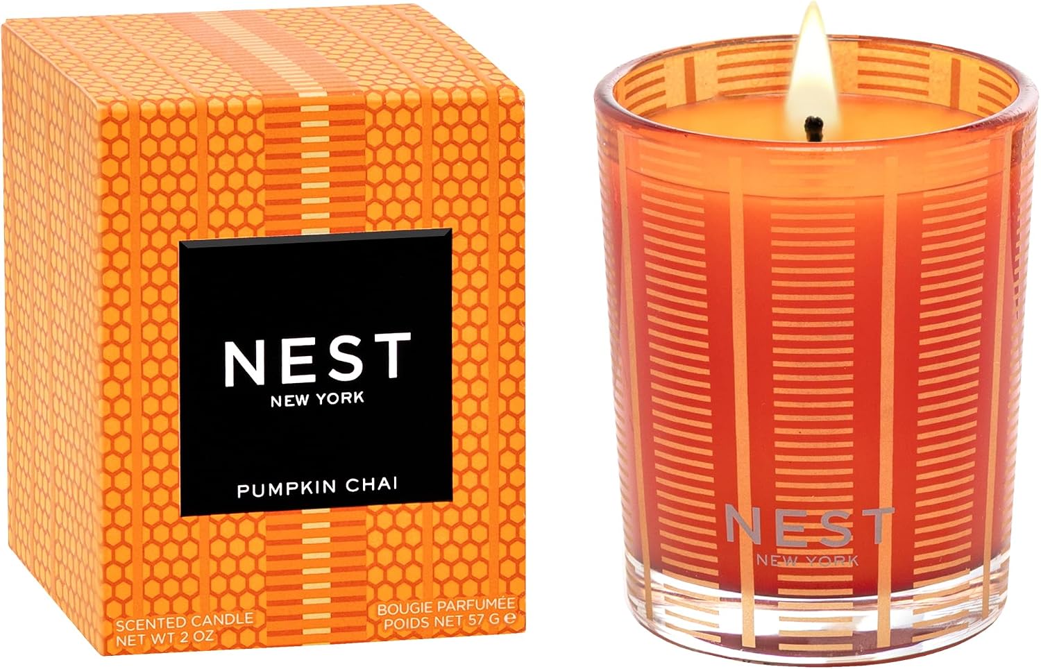 NEST New York Scented Votive Candle, Pumpkin Chai - 2 oz - Up to 28-Hour Burn Time - Reusable Glass Vessel
