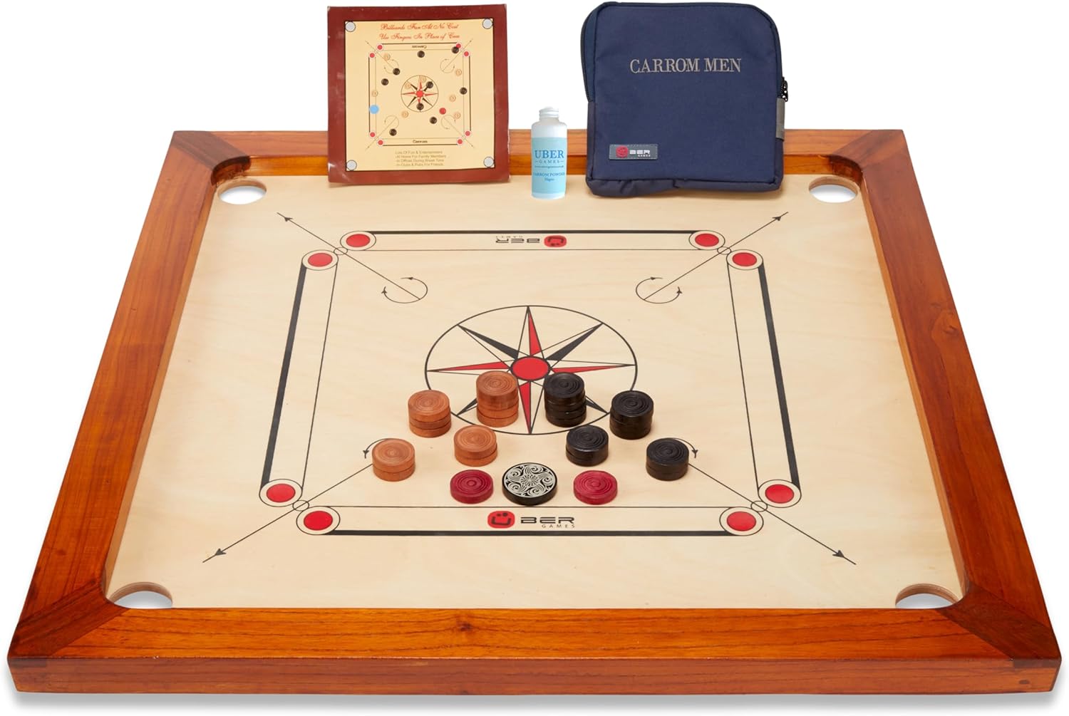 Premium Carrom Board Set – 33 x 33” Official Size Playing Board Including Carrom Men, Striker & Powder - Hardwood Edges for Better Rebound – Made in India – Great Value for All Players