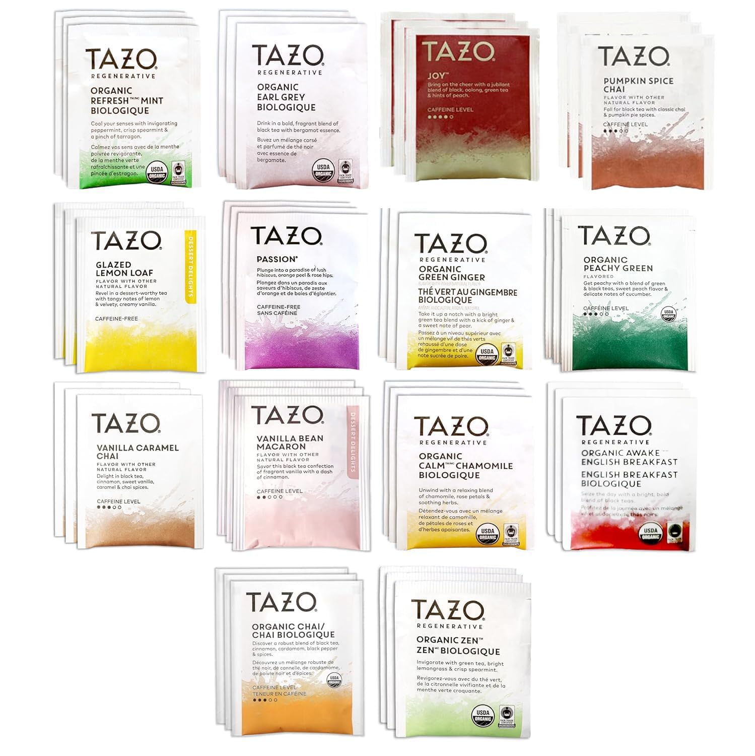 TAZO Tea Bags Sampler Assortment Variety Pack Gift Box (42 Count) 14 Different Flavors Gifts for Her Him Women Men Tea Lovers Couples Family Friends Coworker
