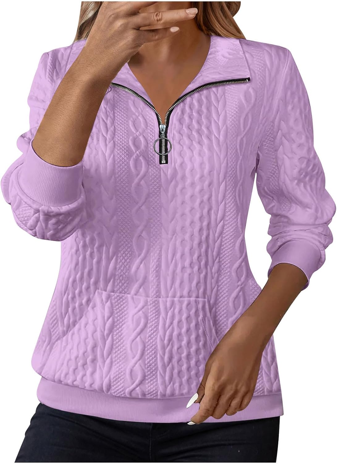 Sweatshirts for Women Cable Knit Jumpers Lapel Half Zip Pullover Ladies Thermal Sweatshirt Long Sleeve Tops Winter Autumn Sweaters Warm Tunics for Office Work Daily Going Out Wear