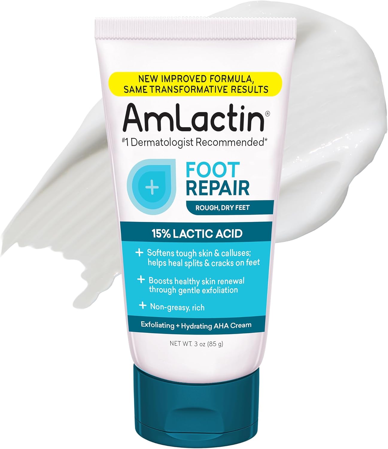 AmLactin Foot Repair Foot Cream Therapy, 3 Ounce Tube, AHA Cream