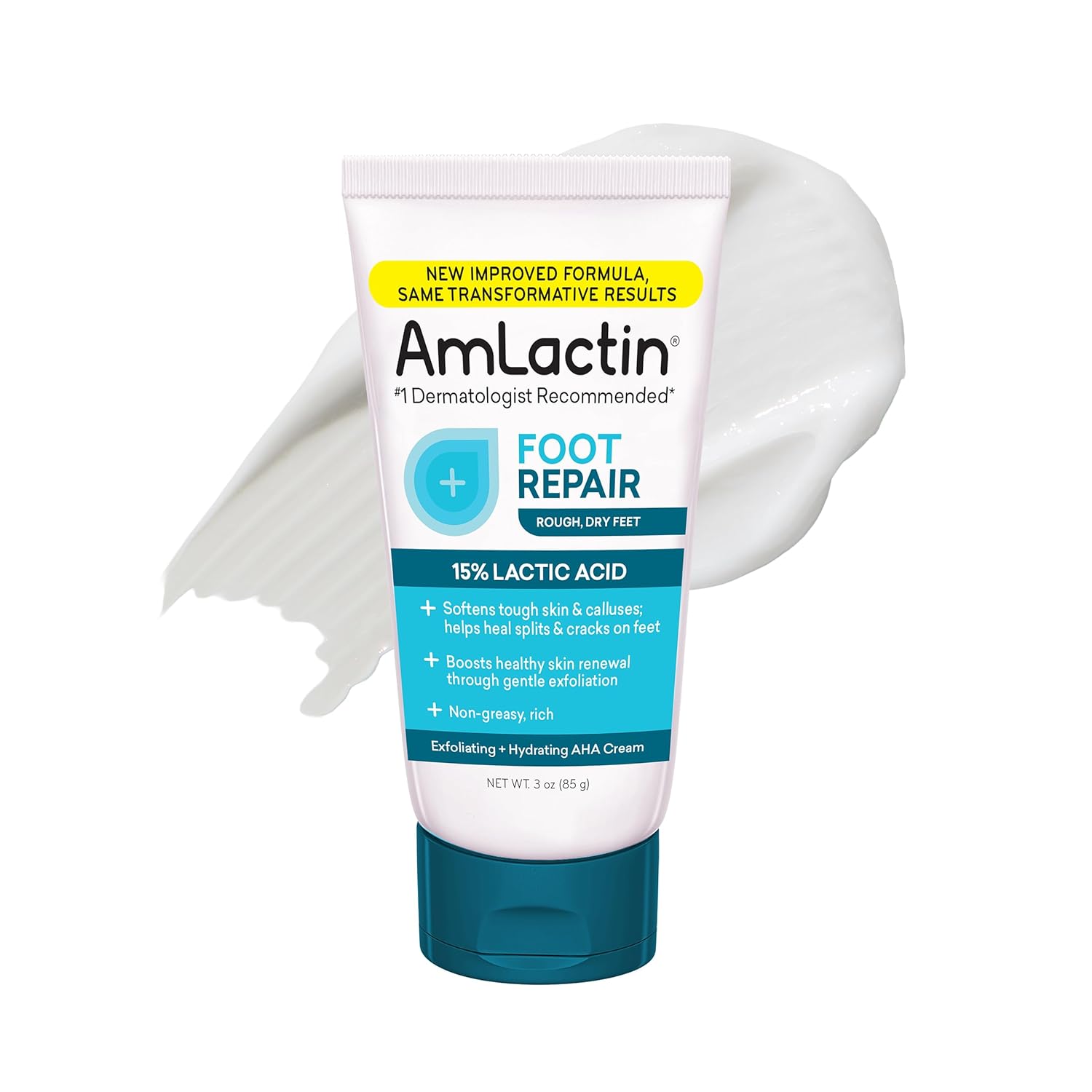 AmLactin Foot Repair Cream - Therapeutic Foot Cream for Dry Cracked Heels and Feet - No-Scrub Exfoliator and Moisturizer with 15% Lactic Acid AHA - 3 oz (Packaging May Vary)​