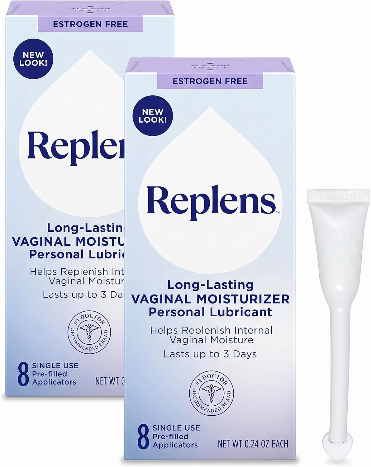 Replens Long-Lasting Vaginal Moisturizer, 8ct with Single-use applicator (Pack of 2)