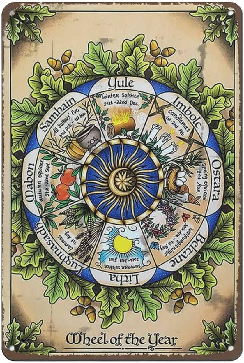 Viewkedt Retro Shabby Durable Thick Metal Sign 8x12 inches,Wheel of The Year Tin Sign, Wiccan Witches Decor,Wall Sign Tin Sign Home Decor Home Art Metal Signs Wall Art Wall Decor Poster