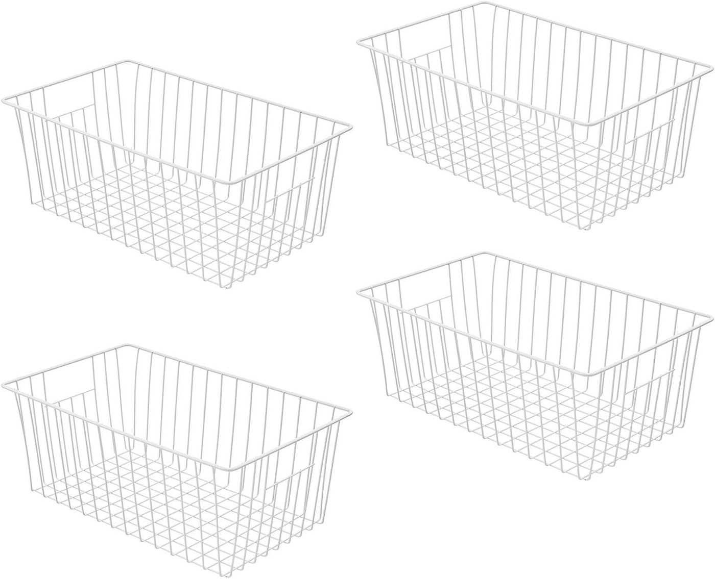 Freezer Basket Organizer, Refrigerator Metal Wire Storage Divider, Household Container Bins with Handles for Kitchen, Pantry, Cabinet, Closets - Pearl White (4, 16in x 10in x 7in)