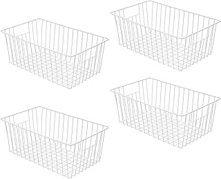 Freezer Basket Organizer, Refrigerator Metal Wire Storage Divider, Household Container Bins with Handles for Kitchen, Pantry, Cabinet, Closets - Pearl White (4, 16in x 10in x 7in)
