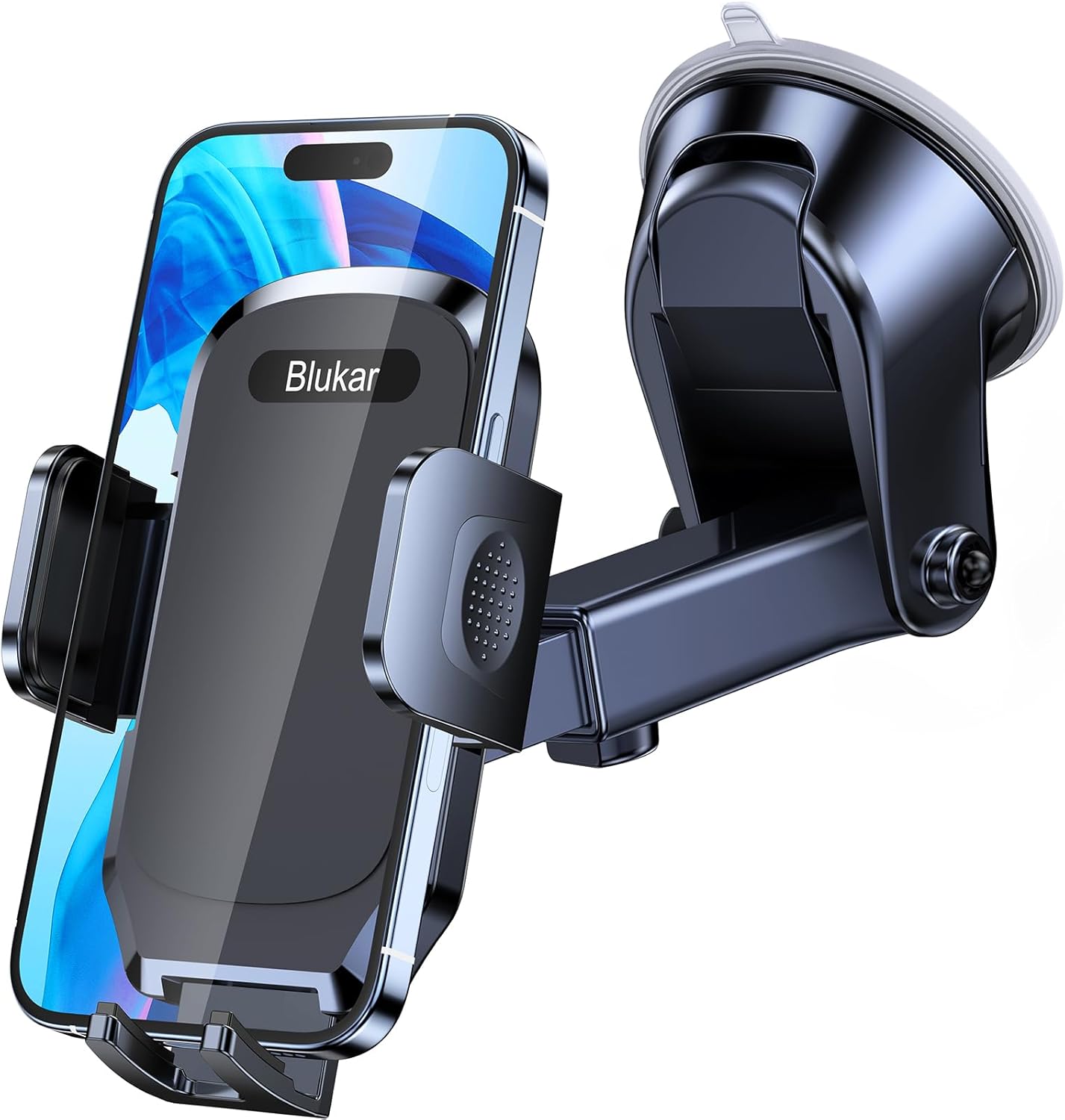 Blukar Car Phone Holder, Adjustable Car Phone Mount Cradle 360° Rotation - Upgraded Strong Sticky Gel Pad for Car Dashboard/Windscreen - One Button Release for All 4.0''-6.7'' Phones