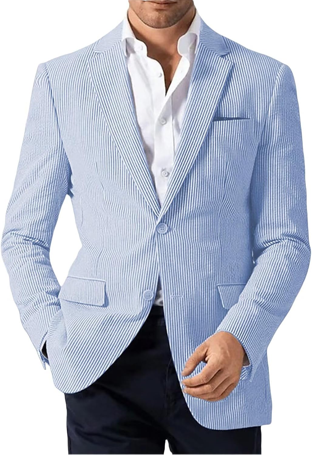 Men Seersucker Striped Blazer Sports Coat Jacket for Men Classic Summer Seer Sucker Suit Beach Wedding Tuxedo Blazers