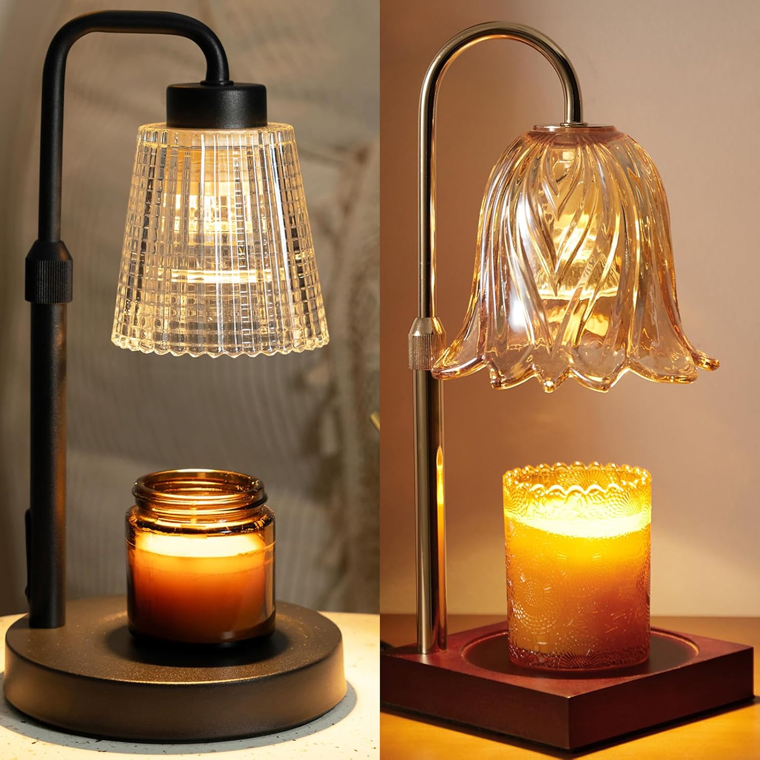 Candle Warmer Lamp, Adjustable Height Candle Warmer, Timer, Dimmable, Home Decor, Wax Melts Warmer for Jar Candles with 2 Bulbs