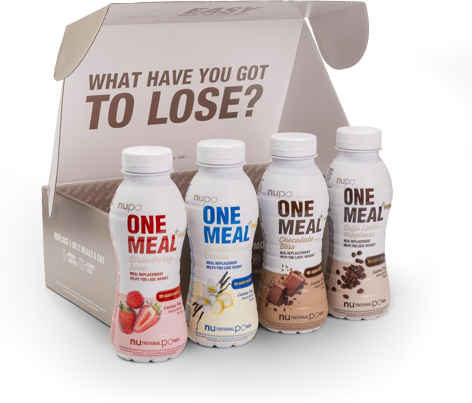 NUPO Ready To Drink TASTER PACK I Meal Replacement Shakes I 4 Flavours I Low Calorie & Lactose free