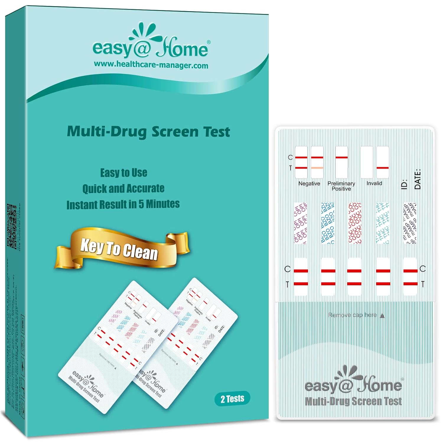 Easy@Home Multi-Drug Screen Test: 2 Pack Urine Drug Tests Kit, Testing AMP/BZO/COC/THC/MET/MOR/BAR/MDMA/PCP/MTD, Instant Drugs Test Kits Including Sensitive Marijuana Test, #EDOAP-3104