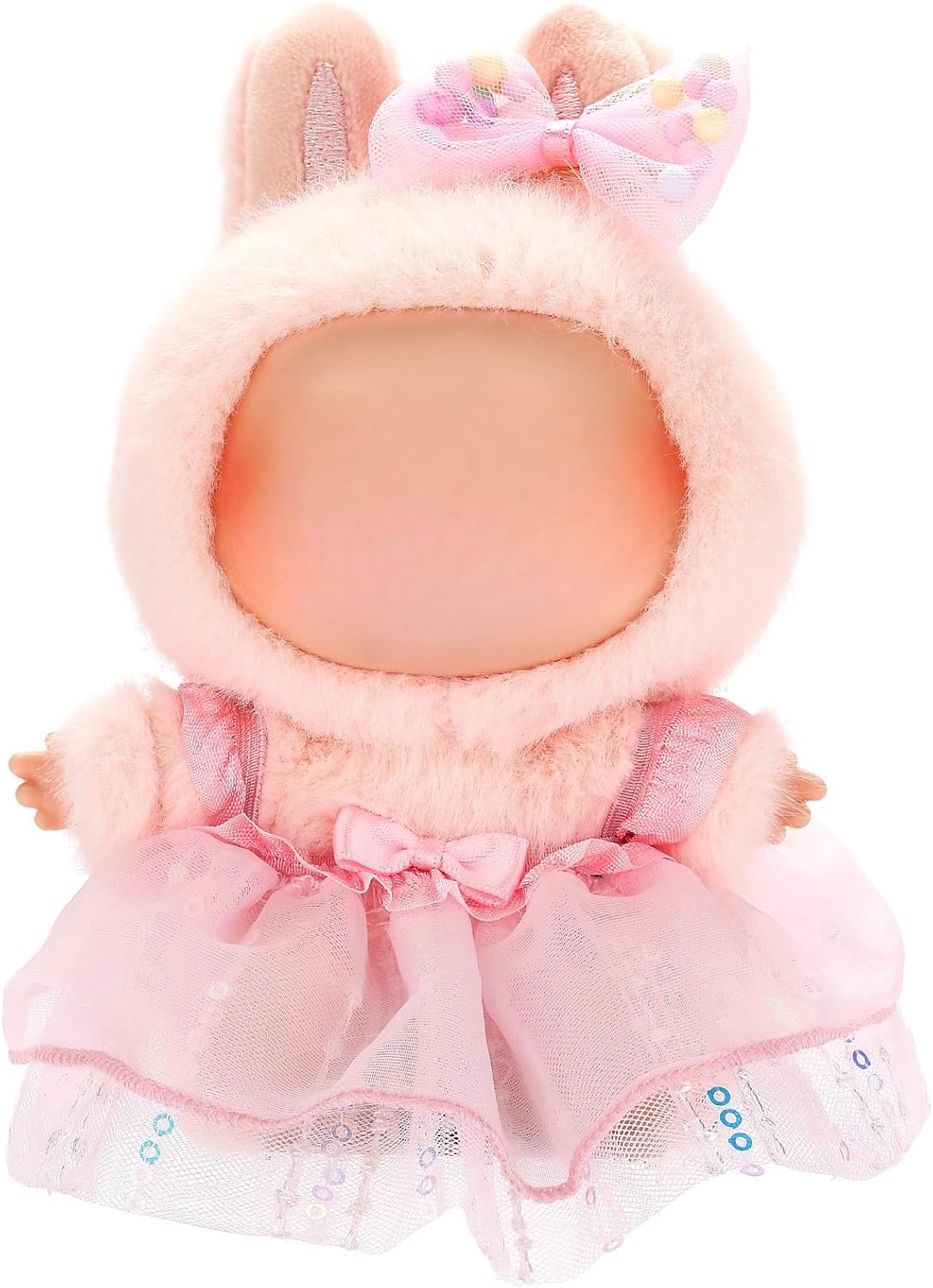 Designed for Labubu Clothes, Adorable Chic Dress Set for 17cm Labubu Dolls, Doll Clothes for Labubu Accessories (NO Doll) (Pink Gauze Skirt + Hairband)