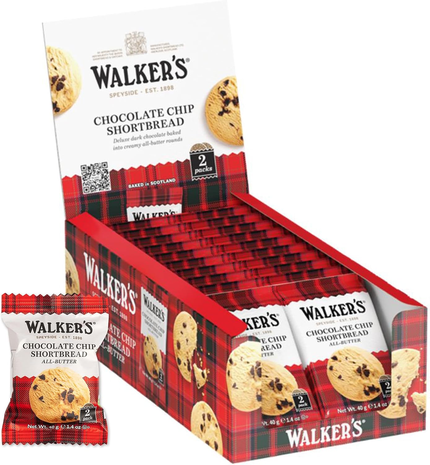 Walker's Shortbread Chocolate Chip Biscuits, Chocolate Cookie, 40g, 20x2Pk