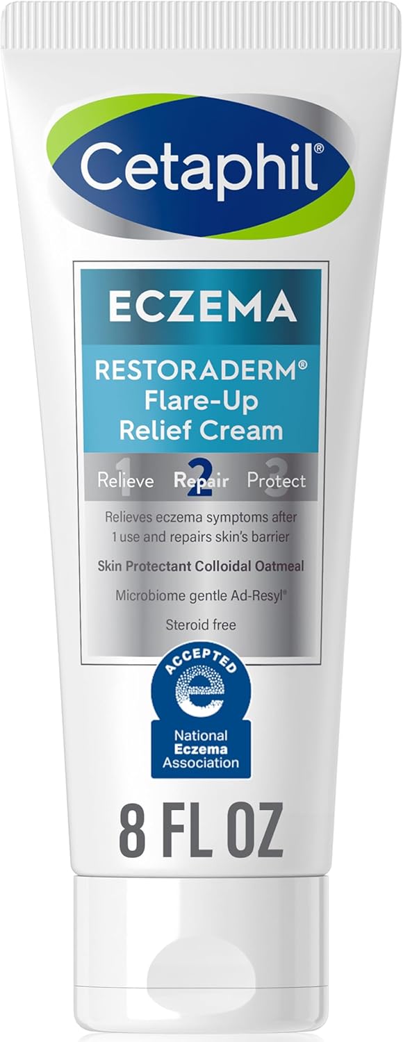 Cetaphil ECZEMA RESTORADERM FLARE-UP RELIEF CREAM, For Eczema Prone Skin, 8 oz, Barrier Repair, 48 Hour Hydration, 2% Skin Protectant Colloidal Oatmeal, Steroid Free
