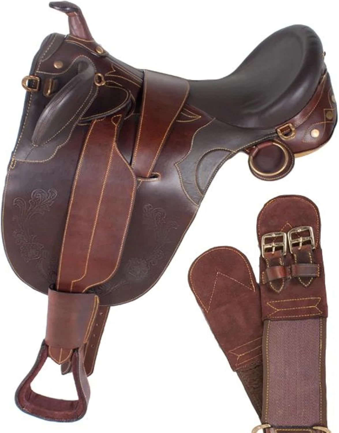 Horse Aussie Stock Saddle Australian Embossed Black Leather - Aussie Style Collection, Horn, Wide Tree & Regular Tree, X-Large Knee Pads, Stock Horse Saddle