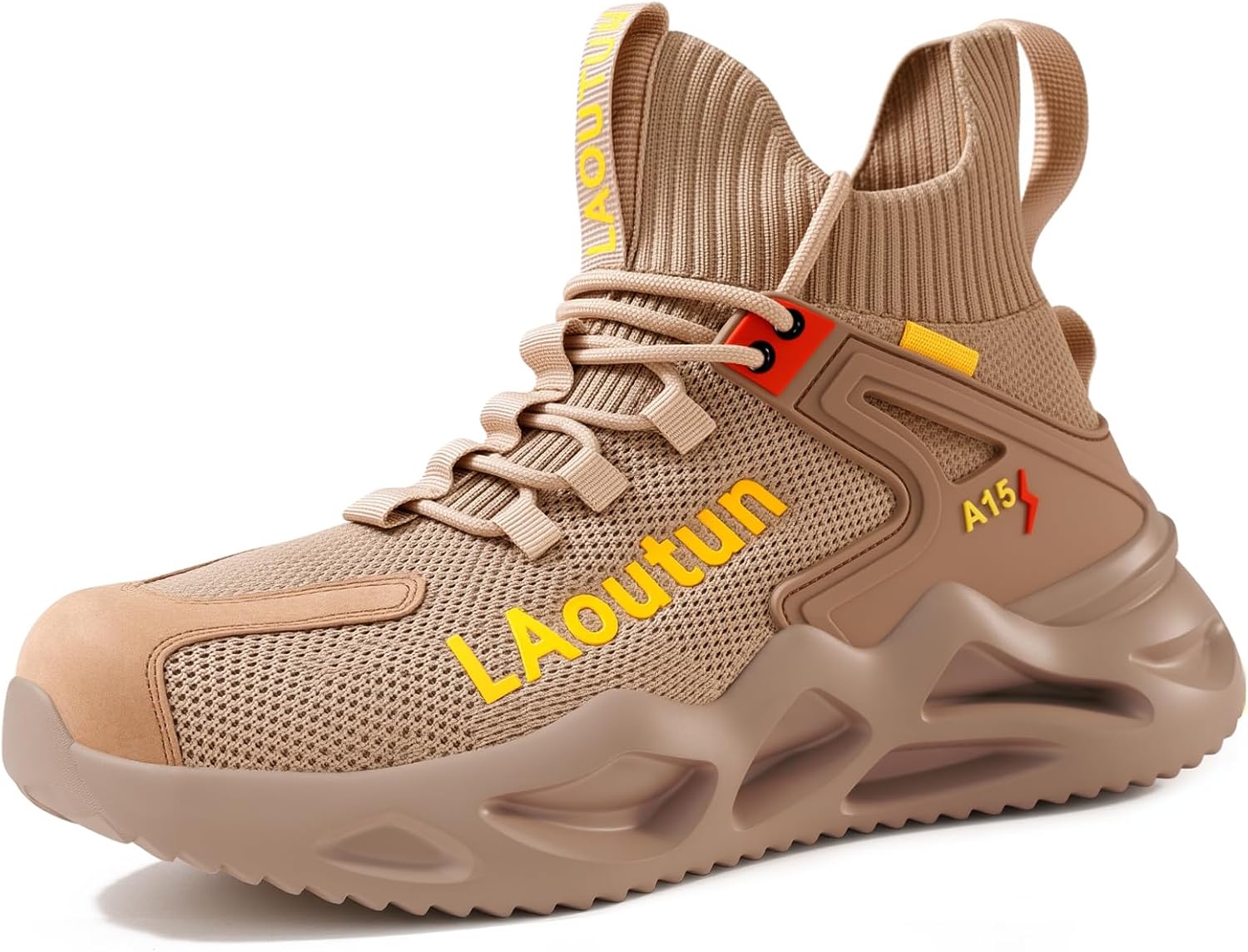 LAoutun Men's Steel Toe Work Shoes, Puncture-Resistant Mid-Top, Black | Breathable upper, cushioned sole, added ankle coverage for long shifts in warehouses, factories , workshops