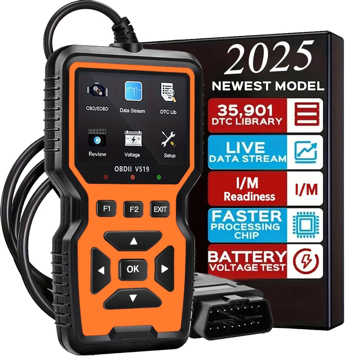 OBD2 Scanner Diagnostic Tool - Check Engine Light Code Reader, Reset Function, Data Stream, I/M Readiness, Full Features, Modes 6 & 8, for All 1996+ Vehicles, Automotriz Scanner