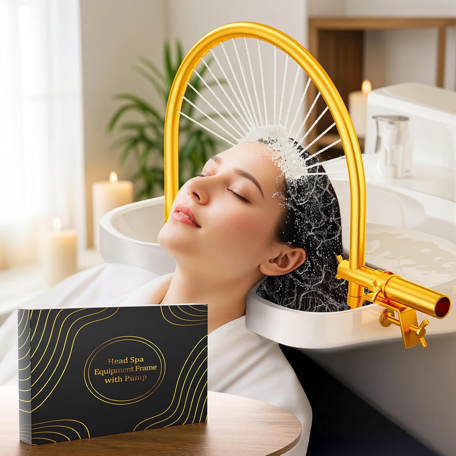 Portable Head Spa Waterfall Equipment, Adjustable Shampoo Bowl Water Circulation Rack, Scalp Massage Water Outlet Basin Attachment Rack for Salon and Home.