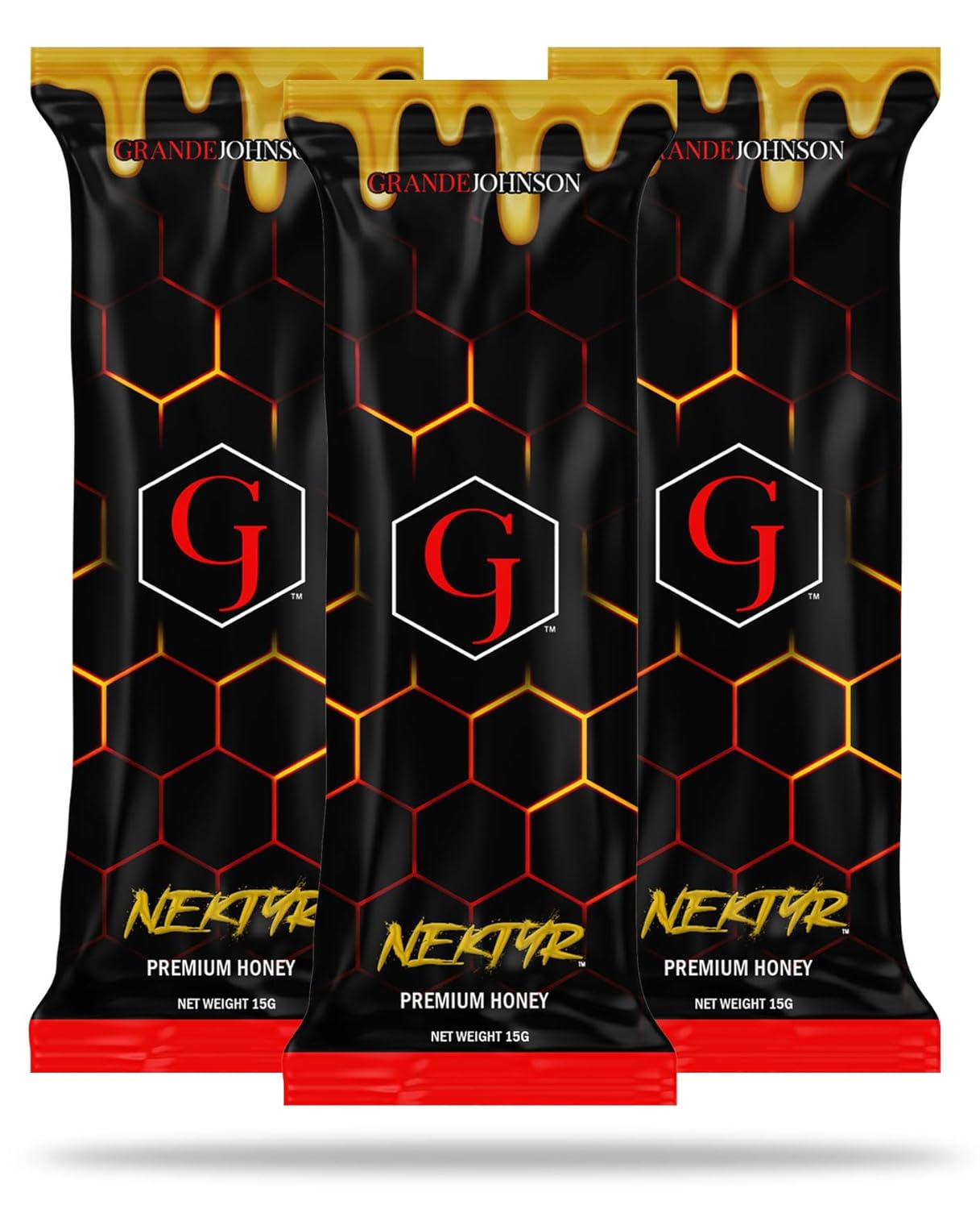 Grande Johnson - Nektyr - Organic Premium Natural Pure Honey with Jelly Bee Pollen - Pack of 3