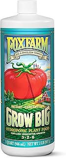 FoxFarm Grow Big Hydro Organic Liquid Fertilizer, Plant Food with Micro Nutrients for Hydroponic Systems - Enhances Vegetative Growth, Flowering, and Fruiting - pH Adjustable, NPK 3-2-6 (Quart)