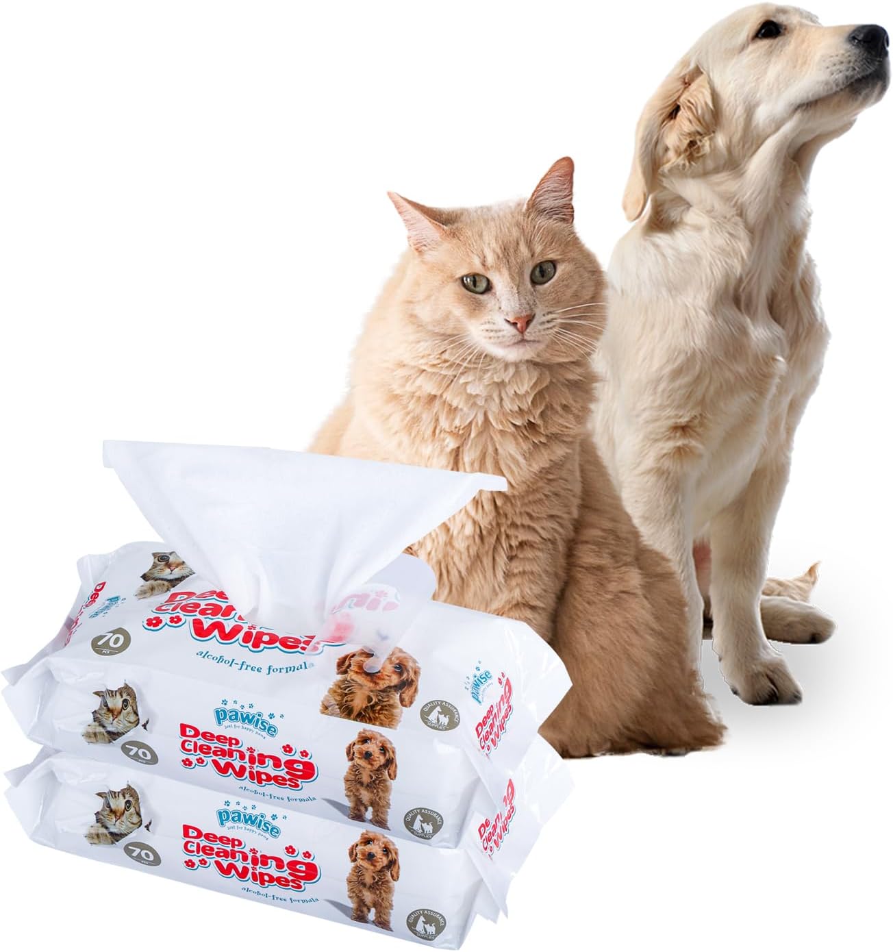 PAWISE Pet Grooming Wipes 140 Count Deodorizing & Hypoallergenic Cleaning Wipes for Dogs & Cats (Pack of 2) All Natural Pet Wipes…