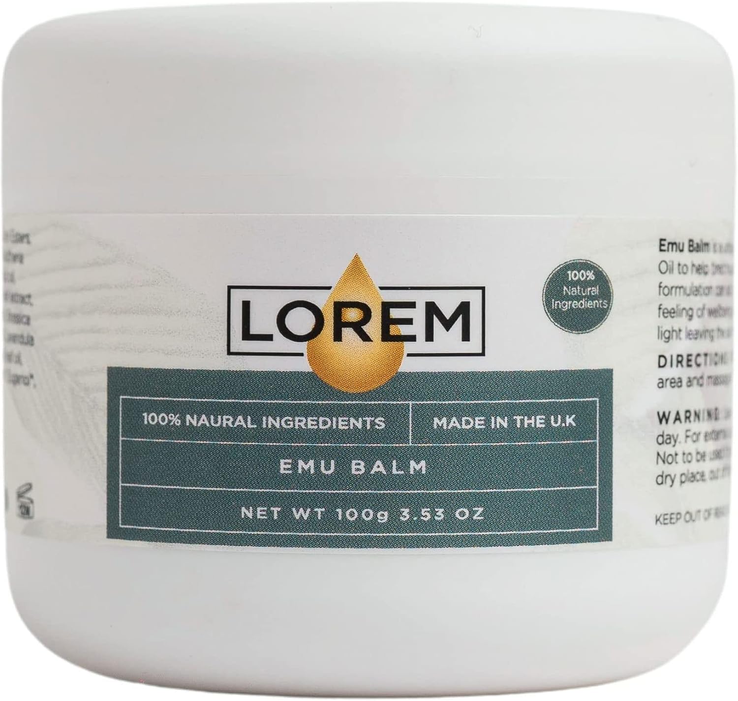 Lorem Emu Oil Balm for Muscle and Joint Relief, 100g