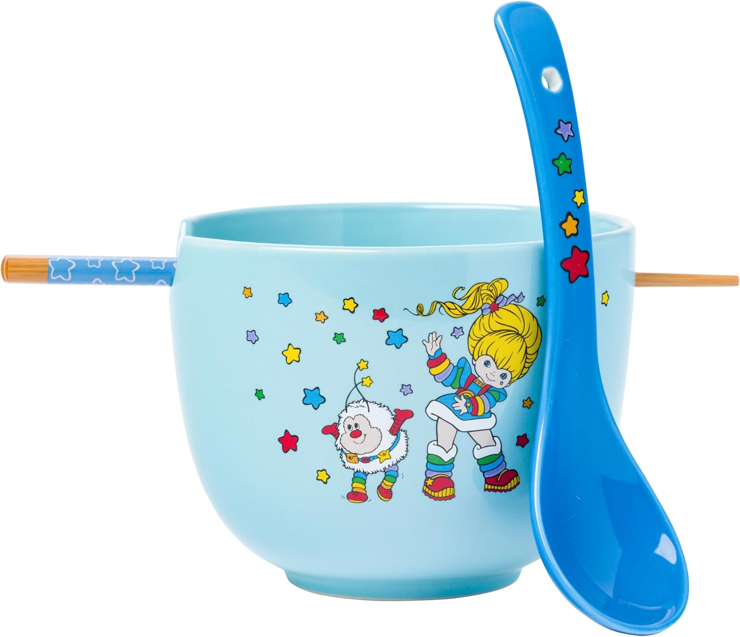 Silver Buffalo Rainbow Brite and Twink Ceramic Ramen Bowl with Chopsticks and Spoon, 20 Ounces