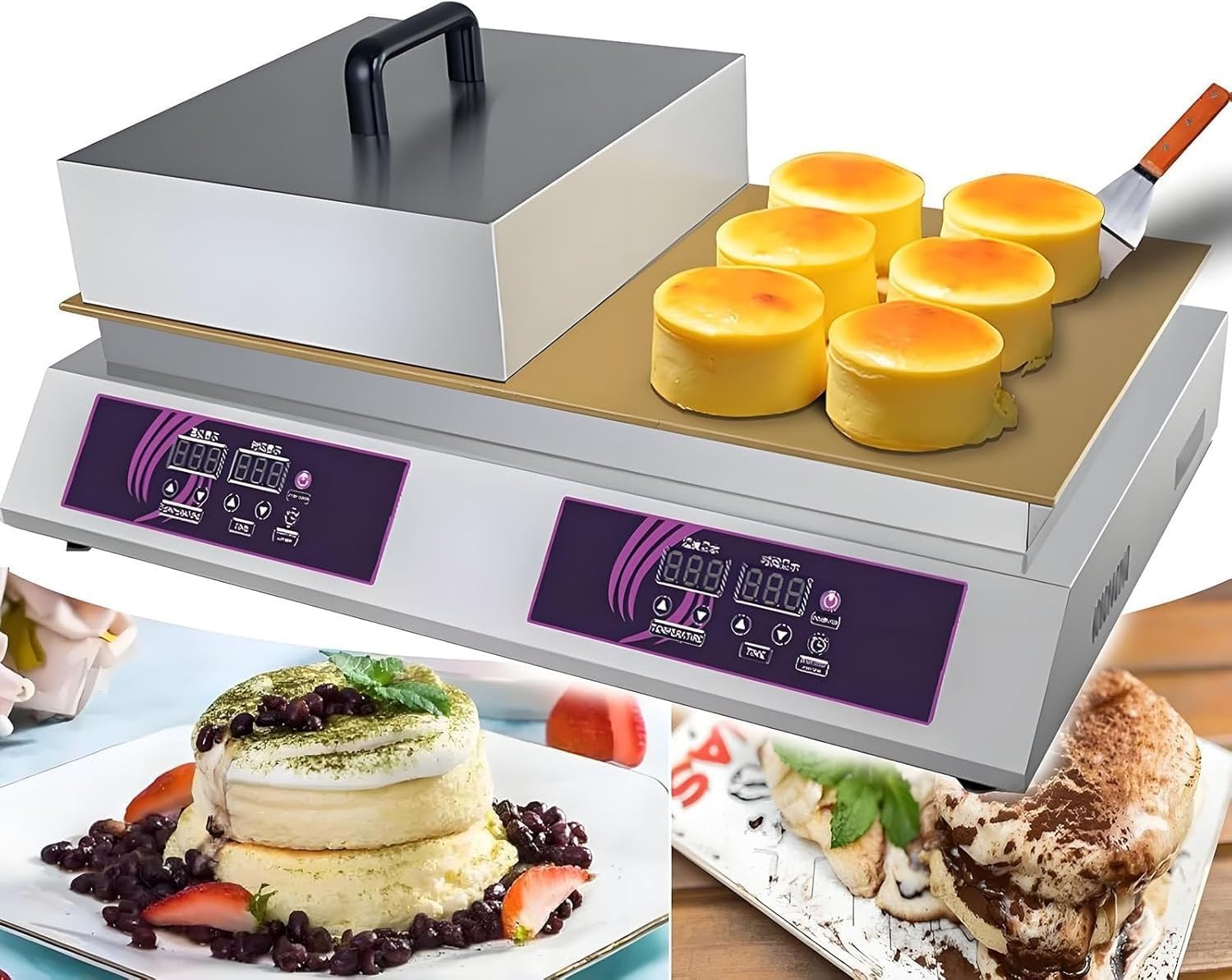 Annuod Commercial Electric Griddle,Commercial Souffle Machine,Muffin Pancake Dorayaki Souffle Machine,Nonstick Electric Waffle Maker Machine