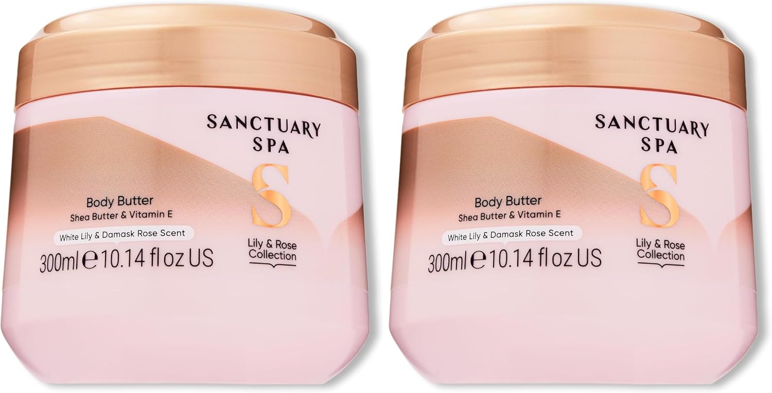 Sanctuary Spa Lily & Rose Body Butter for Women, No Mineral Oil, Cruelty Free & Vegan Shea Body Moisturiser, 300ml (Pack of 2)