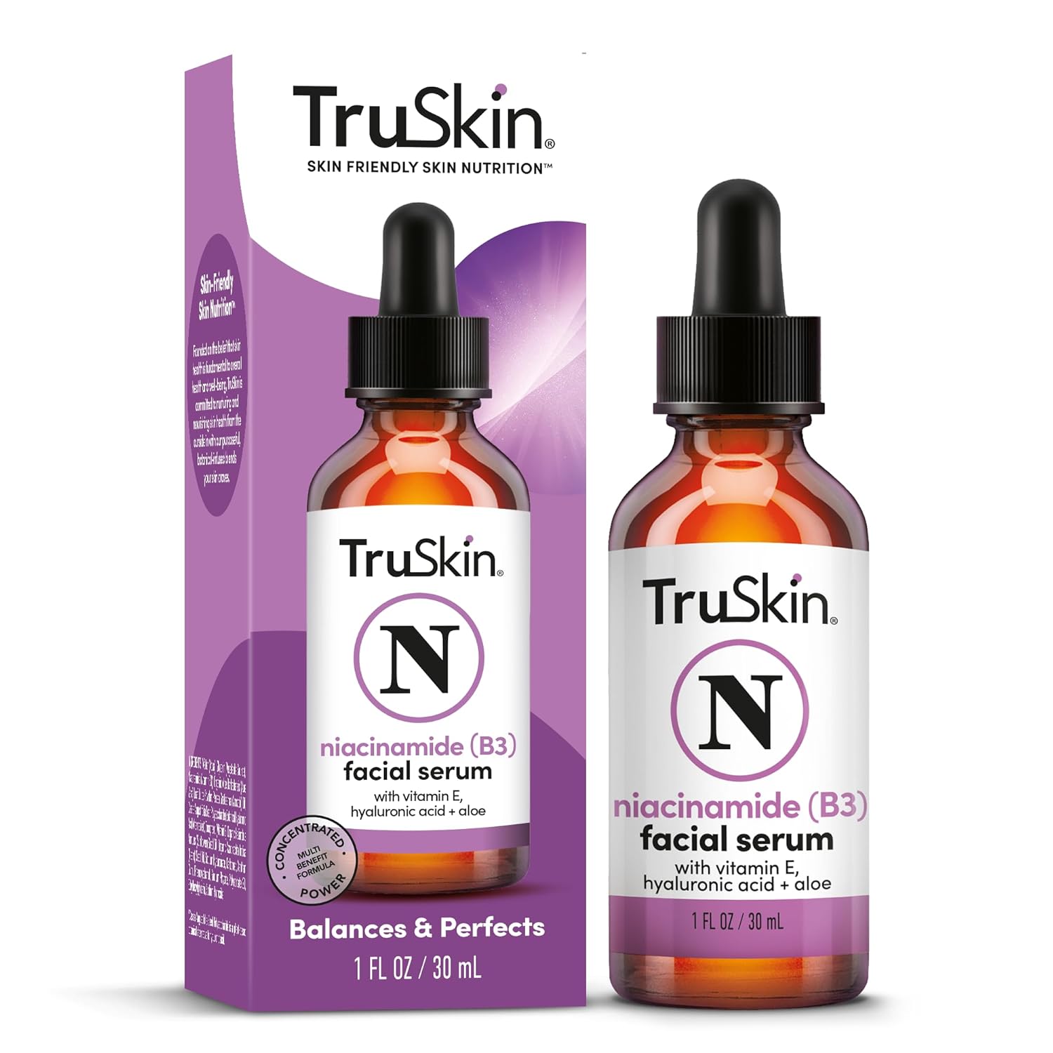 TruSkin (B3) Niacinamide Serum for Face – Minimize Appearance of Pores, Balance Moisture & Tone, Hydrate & Soothe with Hyaluronic Acid, Vitamin E, Aloe & Avocado Oil, 1 fl oz