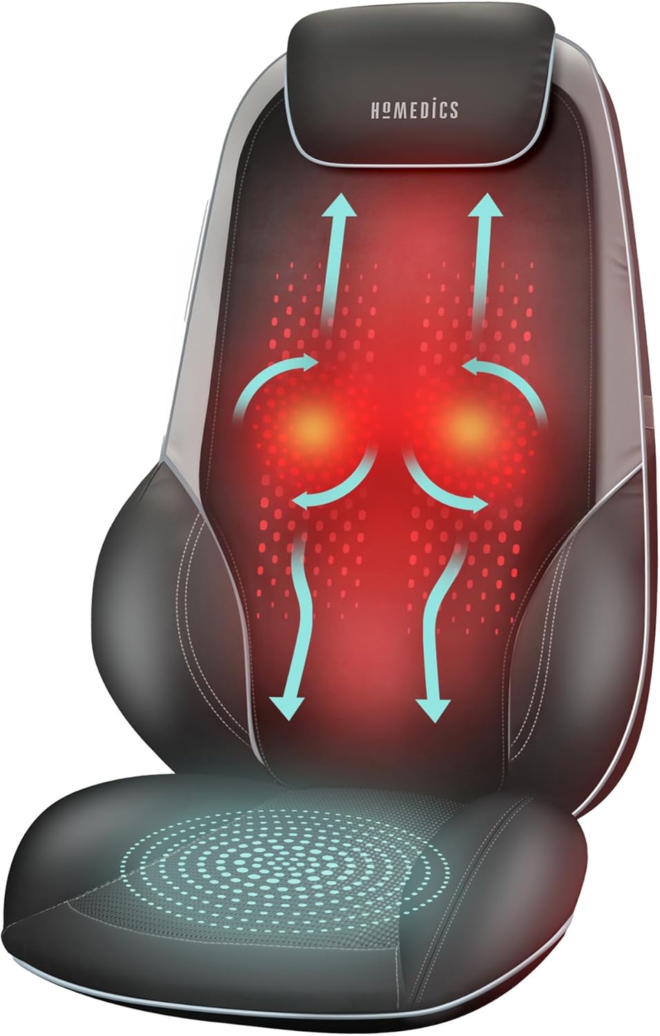 HoMedics ShiatsuMax 2.0 - Electric Heated Shiatsu Back Massager with Remote Control, Deep Kneading Massage Chair for Shoulders, Back, Upper Legs, Adjustable Headrest and Cushion Flap - Grey