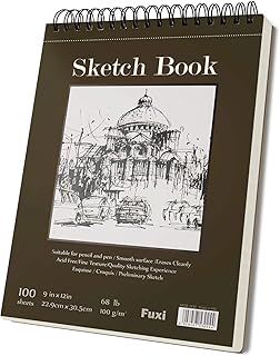 Fuxi 9" x 12" Sketch Book, Top Spiral Bound Sketch Pad, 1 Pack 100 Sheets 68lb/100gsm, Acid Free Art Sketchbook Artistic Drawing Painting Writing Paper for Kids Adults Beginners Artists