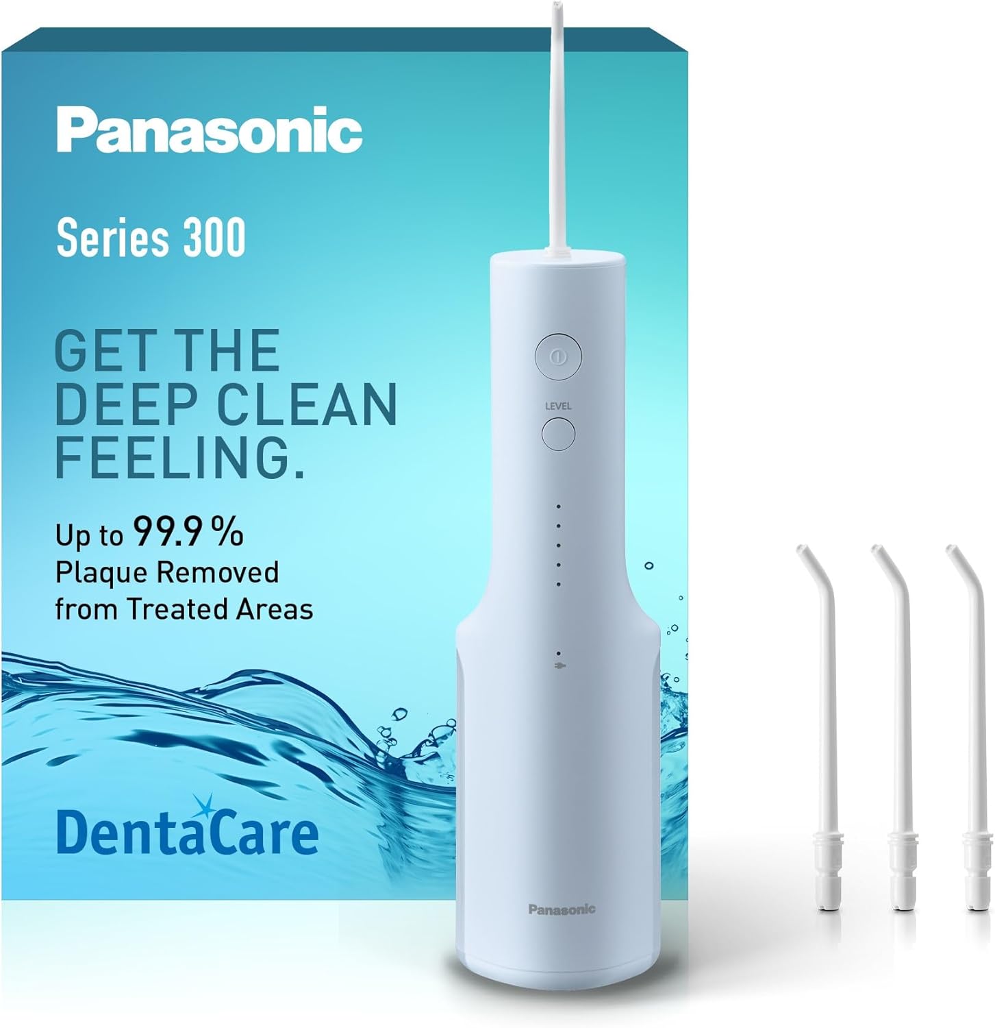 Panasonic Series 300 Water Flosser for Teeth, Cordless EW-DJ27-A311, 99.9% Plaque Remover, 200ml, IPX7, 4 Regular Nozzles, 5 Pressure Settings, Oral Irrigator for Home & Travel, Black