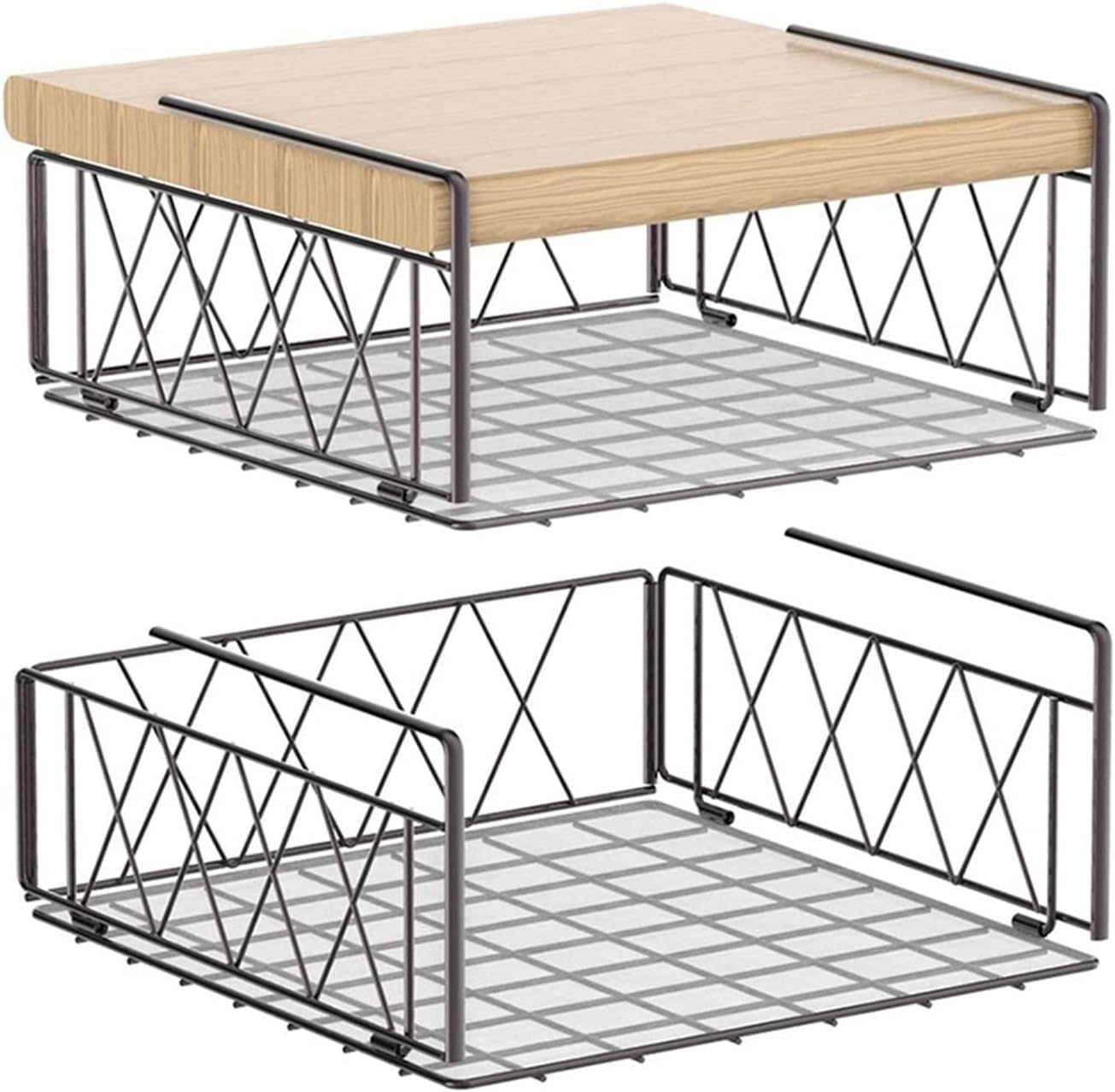 Auledio Under The Cabinet Shelf Rack,Vertical Wire Rack for Hanging Storage Baskets with Liner Kitchen Storage(Bronze)