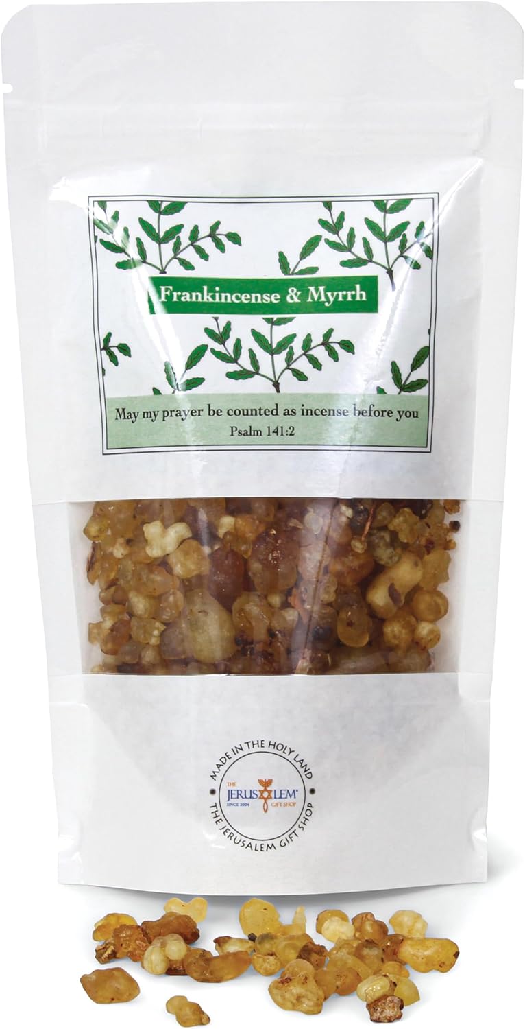 Frankincense and Myrrh Holy Incense from Jerusalem in a Gift Pack - Sacred Jerusalem Aromatic Granules - Traditional Biblical Scents for Home & Worship, A Church Incens