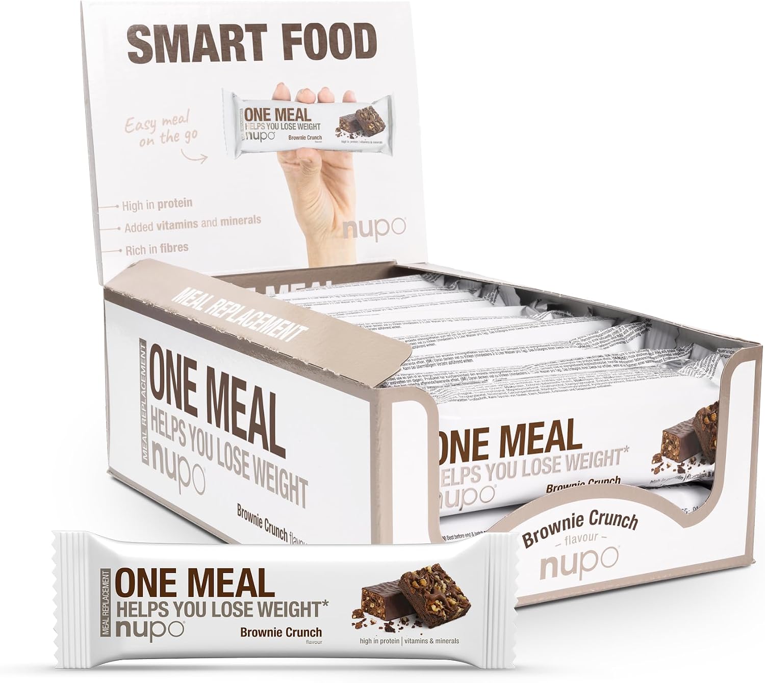 NUPO One Meal Bar – Brownie Crunch I Tasty meal replacement bars for a balanced diet plan I Helps you lose weight I High in protein I 24 vitamins and minerals I 15 x 60g