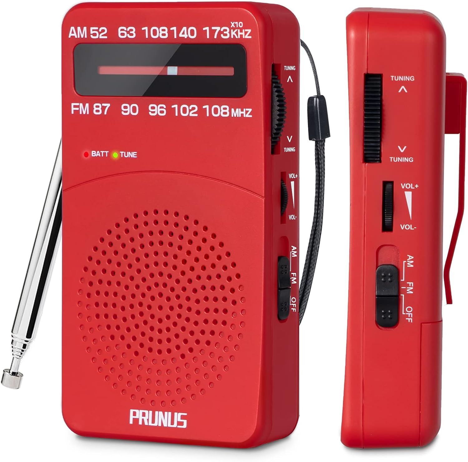 J-166 Portable Radio Battery Operated, AM FM Radio Pocket, Small Radio Transistor with Tuning Light, Back Clip, Excellent Reception for Outdoor & Indoor & Emergencies by PRUNUS