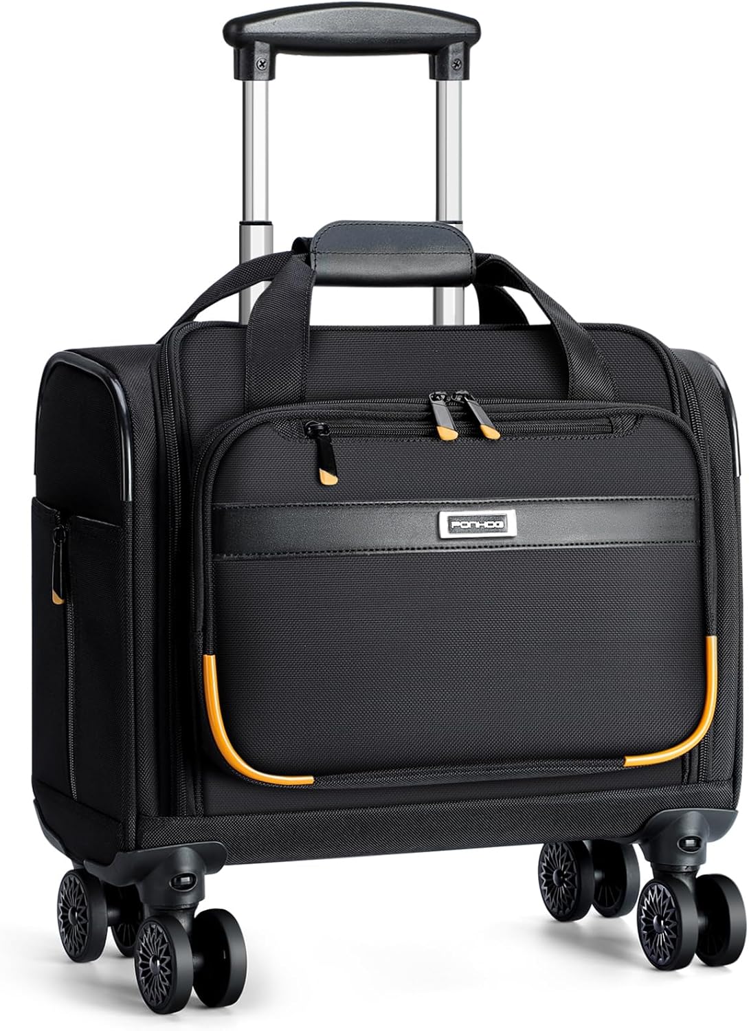 Ponhog Rolling Laptop Bag with 4 Spinner Wheels - Rolling Briefcase 13 Inch 1680D Nylon Water Resistant Trolley Bag on Wheels,Wheeled Computer Bag for Men and Women Work Travel,Black