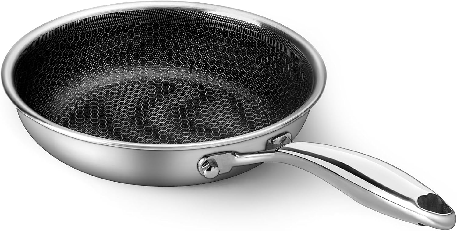 Stainless Steel Frying Pan Nonstick Frying Pan 8 Inch Honeycomb Coatings Stainless Steel Kitchen Cooking Pan Skillet Woks Pan Egg Pans Non Toxic Healthy Omelette Pan Compatible W/All Cooktops