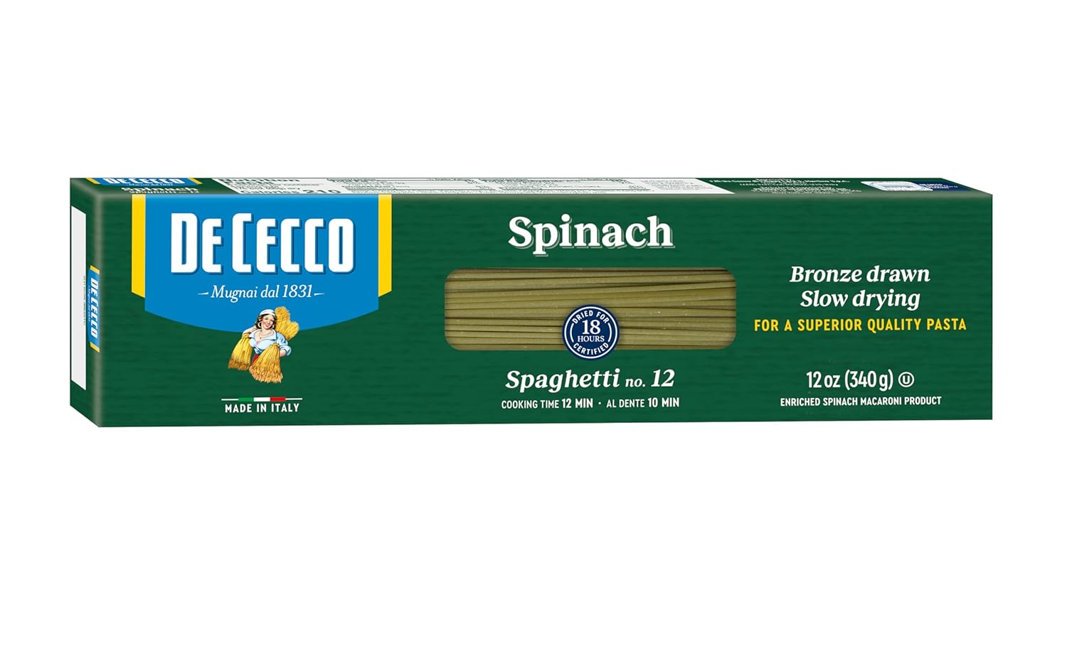 De Cecco Spinach Pasta, Spaghetti No.12, 12 oz