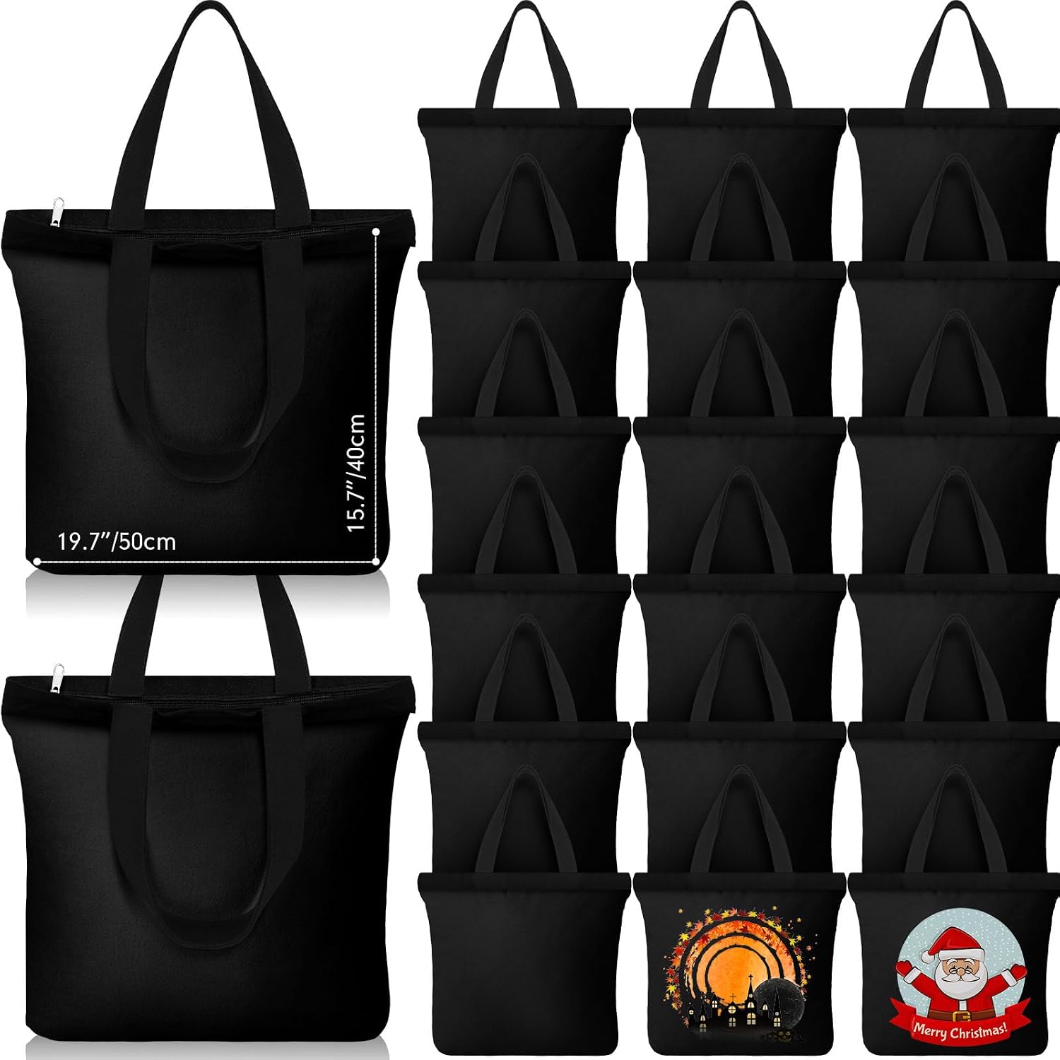 Silkfly Canvas Tote Bags Bulk Blank Cotton Canvas Bag with Zipper Handles Reusable Plain Grocery Makeup Handbag for DIY
