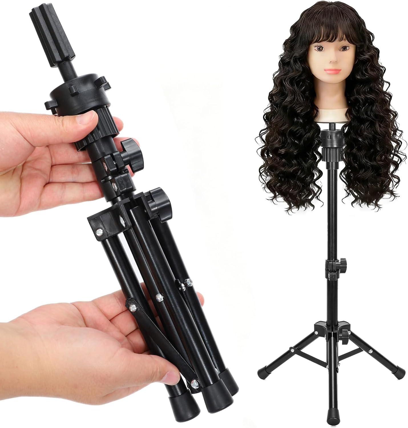 25" Mini Wig Stand Tripod, Adjustable Metal Mannequin Head Stand