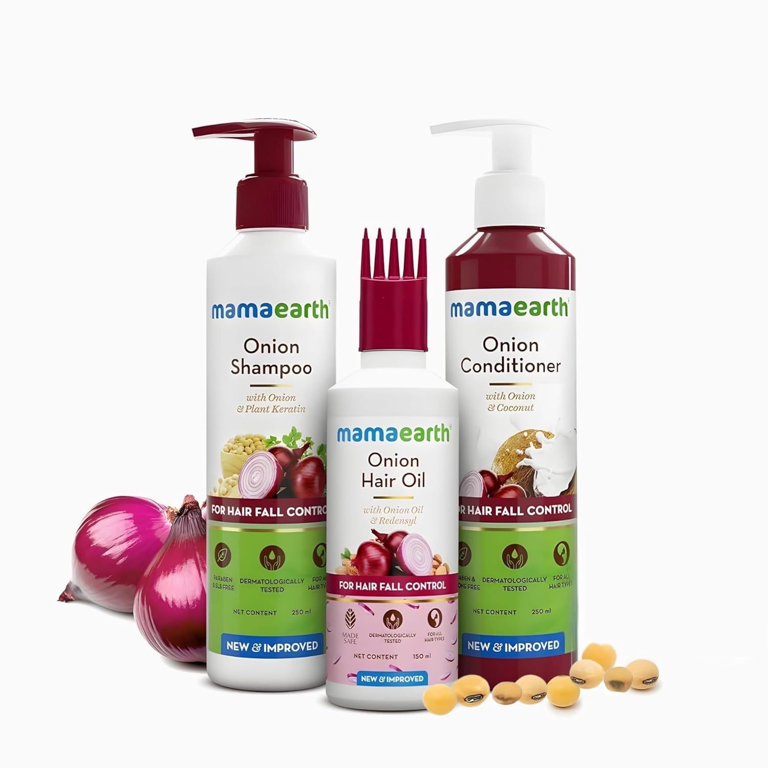 Mamaearth Onion Hair Care Kit - Hair Fall Control with 150ml Onion Oil & Shampoo + Conditioner (250ml Each) | Anti Hair Loss & Growth Formula | 3 Piece Set