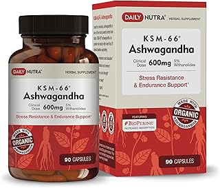 KSM-66 Ashwagandha 600mg Organic Root Extract - High Potency Supplement with 5% Withanolides | Supports Relaxation, Focus, & Energy (90 Capsules)