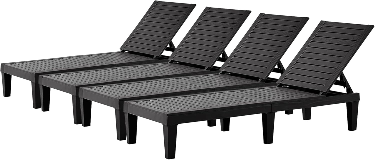 Chaise Lounge Outdoor Set of 4,Adjustable Pool Lounge Chair with 5 Positions Backrest, Waterproof Sun Loungers for Garden Pool Beach Patio Deck Sunbathing.Black