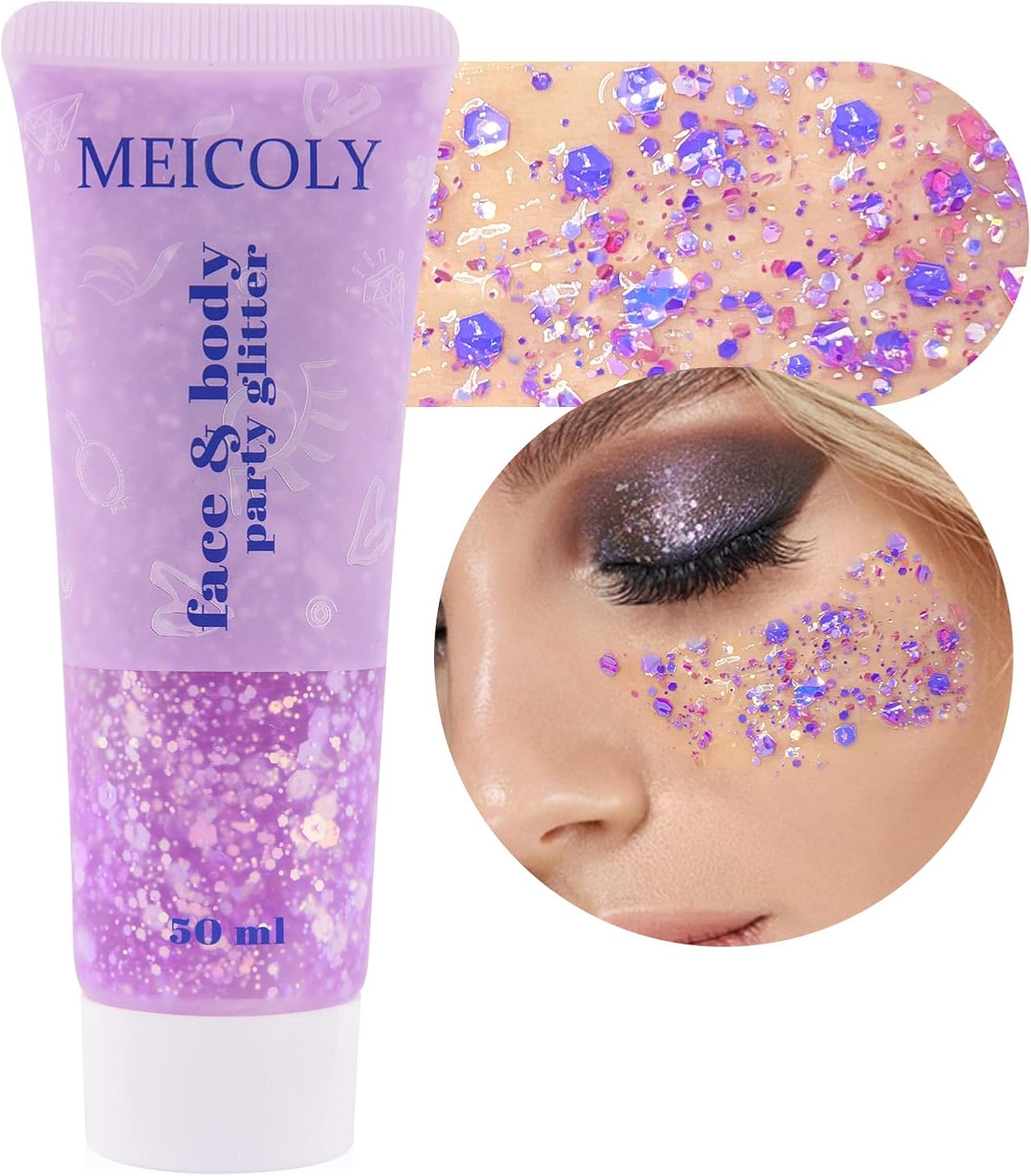 Chameleon Light Purple Hair Glitter,Holographic Chunky Halloween Body Glitter,Color Changing Mermaid Face Glitter,Self-Adhesive Glitter Sequin for Face Body Hair,Festival Party Cheer Glitter