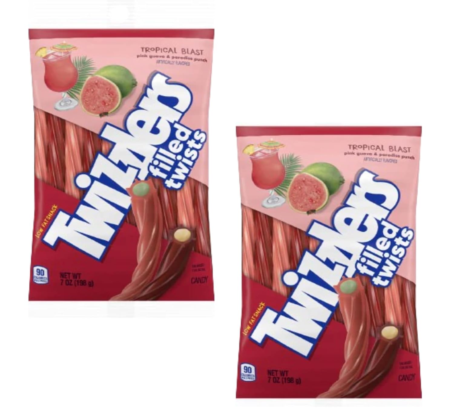 Tropical Blast Twizzlers - Pack of 2 - Pink Guava and Paradise Punch Flavored Candy - Plenty of Delicious Licorice to Share with Friends and Family