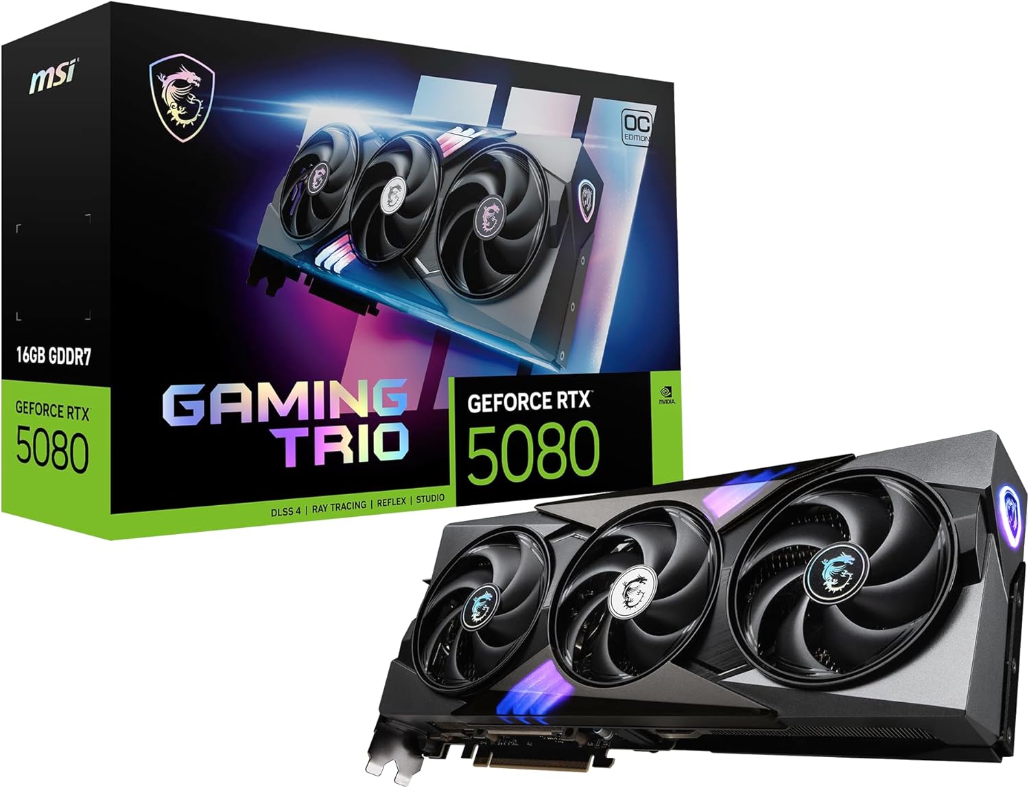 MSI Gaming RTX 5080 16G Gaming Trio OC Graphics Card (16GB GDDR7, 256-bit, Extreme Performance: 2715 MHz, DisplayPort x 3 2.1a, HDMI 2.1b, NVIDIA Blackwell Architecture)